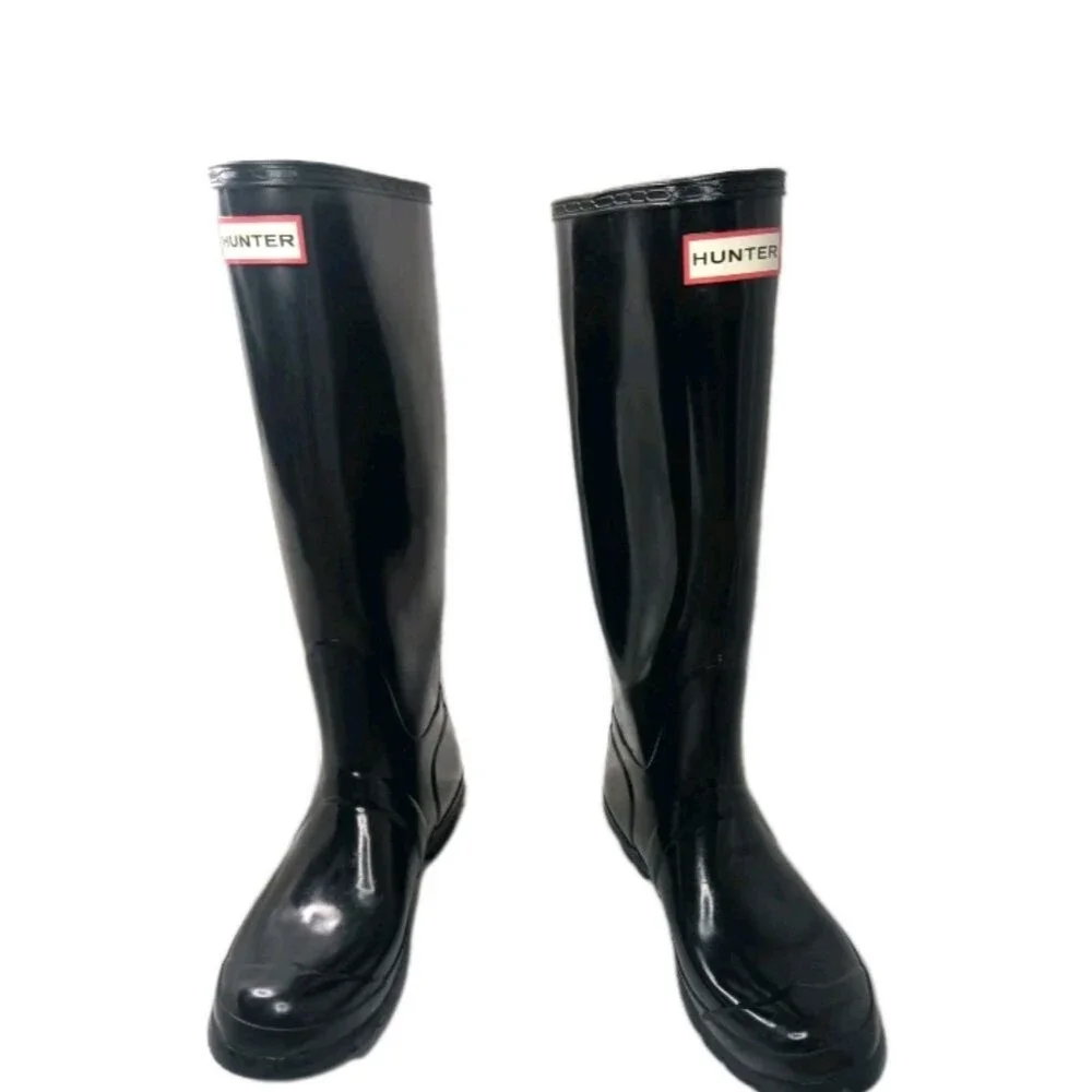 Hunter Women's Original Tall Gloss Rain Boots Size 7 Black Retail $190